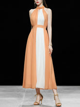Load image into Gallery viewer, White And Orange Lace Halter Maxi Dress
