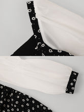 Load image into Gallery viewer, Black Daisy Print Split Straight Dress With White Long Sleeve