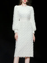 Load image into Gallery viewer, White Crew Collar Long Sleeve Lace Party 1960S Dress