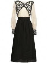 Load image into Gallery viewer, 2PS White Butterfly Long Sleeve Top And Black Swing Skirt Suit