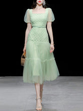 Load image into Gallery viewer, Green Vintage Style Square Neck Puff Sleeve Tulle Party Dress