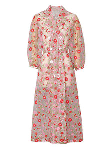 Women's Coat Flower Embroidered Lace Sheer Vintage Coat With Belt