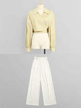 Load image into Gallery viewer, Yellow V Neck Shirt And White High Waisted Wide Leg Trousers Suit