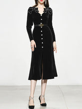 Load image into Gallery viewer, Black Bowknot V Neck Velvet Heart Button 1950S Vintage Dress