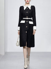 Load image into Gallery viewer, Black Turn Down Collar Puff Sleeve 1940S Split Bodycon Dress