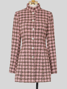 Plaid Stand Collar Houndstooth Tweed 1940S Coat