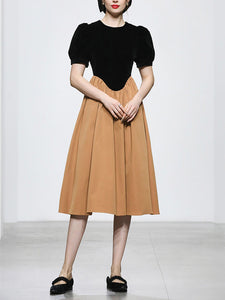 Black And Brown Crew Neck 1950S Hepburn Style Outfits Vintage Swing Dress
