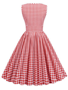 Crew Neck Plaid Salior Collar 1950S Vintage Dress