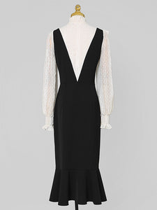 White Lace Shirt Fake Two-Piece Fishtail Dress