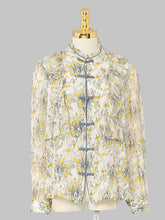 Load image into Gallery viewer, 2PS Yellow Ruffles Collar Floral Print Shirt And Pant Suit