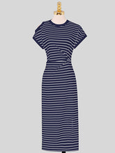 Load image into Gallery viewer, Striped Crew Neck Slit Casual Sexy Bodycon Dress