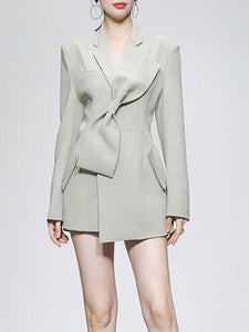 Grey Bowknot Long Sleeve 1950S Vintage Blazer