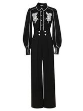 Load image into Gallery viewer, Black Embroidered Shirt Collar 1950S Vintage Pant Set