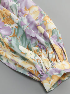 Floarl Print One Shoulder Hollow High Slit Maxi Dress