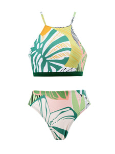 Floral Print Strap Two Pieces With Bathing Suit Wrap Skirt