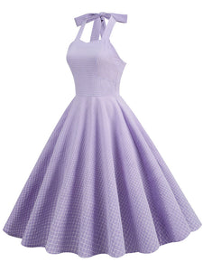 Lavender And White Plaid Vintage Halter Stellalou Same Style Easter 1950S Dress With Headband Set