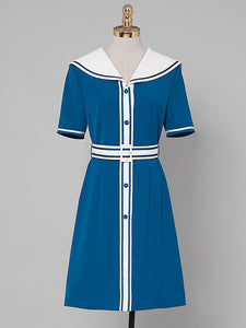 Navy Style Big Collar Salior 1950S Vintage Dress