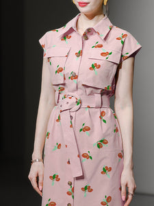 Summer Vintage Styele Fruit Print Shirt 1950S Dress With Pockets