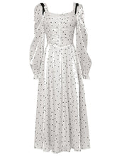 Load image into Gallery viewer, White And Black Polka Dots Square Collar Long Sleeve Party 1950S Dress