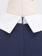 Load image into Gallery viewer, Navy Cotton Plaid Short Sleeve Cravat Tie 1950S Vintage Dress
