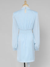 Load image into Gallery viewer, Blue Lantern Long Sleeve Crinkled Bodycon Satin Party Dress