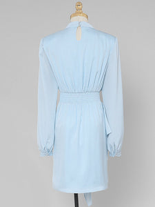 Blue Lantern Long Sleeve Crinkled Bodycon Satin Party Dress