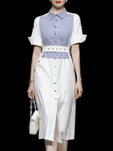 Load image into Gallery viewer, White Striped Short Sleeve 1950S Shirt Dress