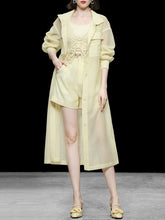 Load image into Gallery viewer, 4PS Yellow 1950S Vintage Camisole Lace Vest And Shorts Coat Set
