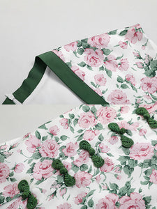 Green Rose Square Collar Split Cheongsam Dress
