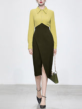 Load image into Gallery viewer, Yellow Turn Down Collar Long Sleeve 1960S Dress