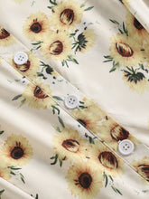 Load image into Gallery viewer, Yellow And White Sun Flower Print Long Sleeve Claasic Collar 1950S Dress