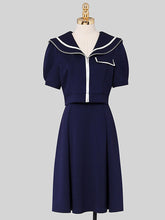 Load image into Gallery viewer, 2PS Navy Uniform Sailor Collar Puff Sleeve Skirt Suit