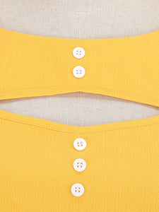 Yellow Cut Out Sleeveless 1950S Vinatge Dress With Pockets