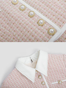 Pastel Pink Lapel Long Sleeve Tweed 1960S Dress