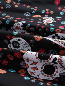 Black 1950S Halloween Skull Printed Halter Vintage Dress