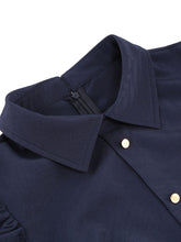 Load image into Gallery viewer, Navy Turn Down Collar Puff Long Sleeve 1950S Vintage Swing Dress