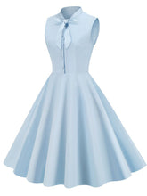 Load image into Gallery viewer, Baby Blue Bow Collar Sleeveless 1950S Vintage Shirt Swing Dress