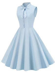 Baby Blue Bow Collar Sleeveless 1950S Vintage Shirt Swing Dress
