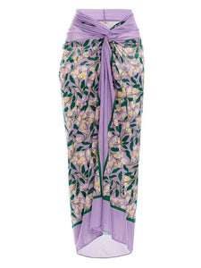 Purple Handmade Flower Halter Ruffles One Piece With Bathing Suit Wrap Skirt