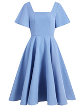 Load image into Gallery viewer, Blue Square Collar 1950S Swing Vintage Dress
