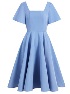 Blue Square Collar 1950S Swing Vintage Dress