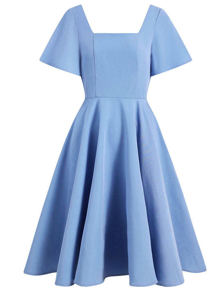 Blue Square Collar 1950S Swing Vintage Dress
