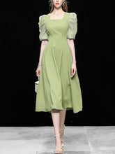 Load image into Gallery viewer, Avocado Green Puff Sleeve 1950S Vintage Dress