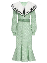 Load image into Gallery viewer, Pea Green Layered Ruffle Collar Knit Mermaid Dress