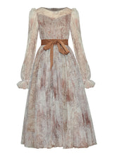 Load image into Gallery viewer, Retro Palace Puffed Sleeves Lace Tulle Print Vintage Swing Dress