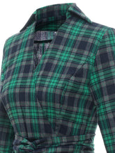 Load image into Gallery viewer, Green Plaid 3/4 Sleeve Fake Two Piece Style 1950S Vintage Dress