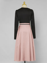Load image into Gallery viewer, Pink And Black Square Collar Bowknot 1950S Hepburn Style Outfits Vintage Swing Dress