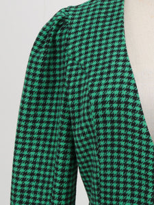 1950S  Green Houndstooth Long Sleeve Vintage Blazer Swing Dress Set