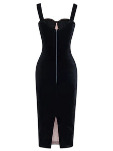 Wine Red Mesh Strap Corset Velvet Bodycon Dress Sexy Gown Party Dress