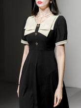 Load image into Gallery viewer, Black Dress With White Bow Collar Vintage 1950S Hepburn Style Outfits Vintage Dress
